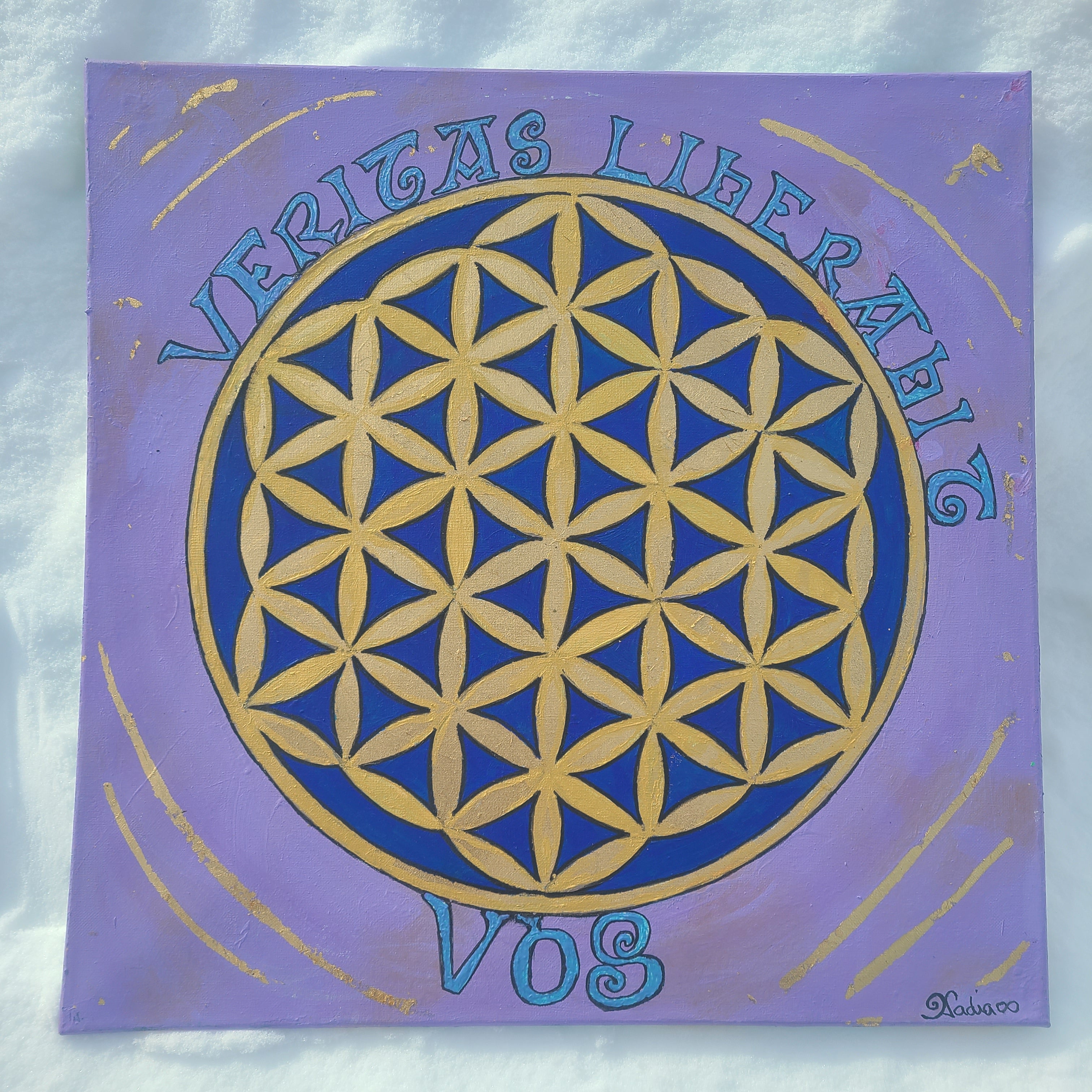 Sacred geometry flower of life " The truth will set you free" original acrylic painting