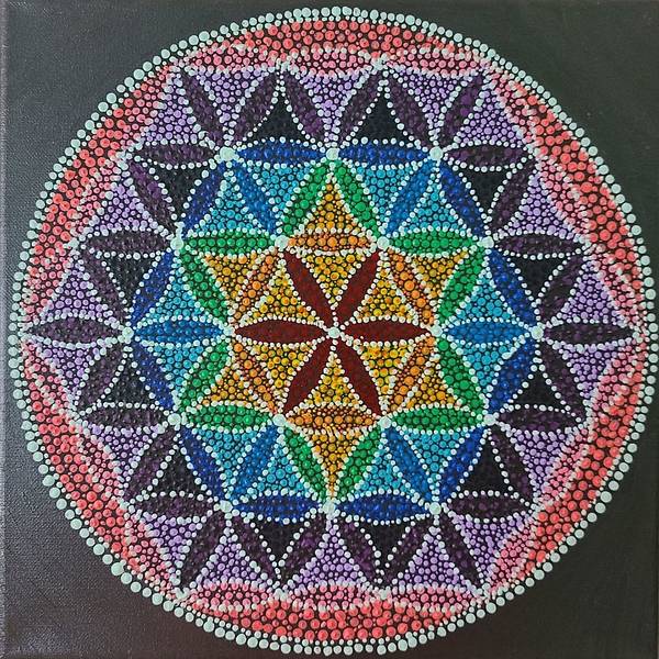Sacred geometry flower of life original acrylic painting dot mandala